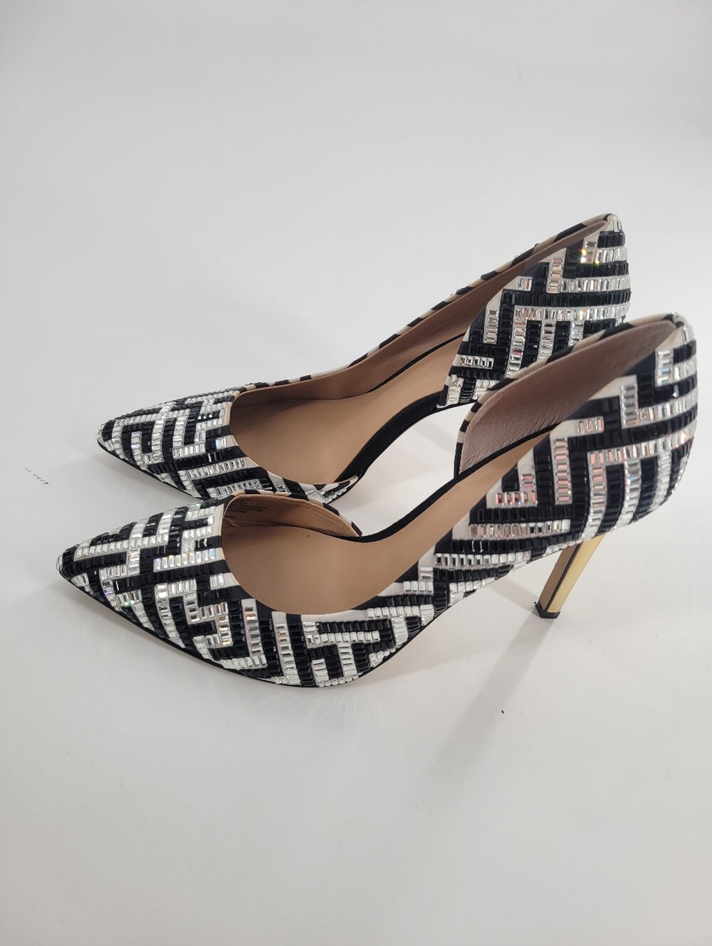 INC Kenjay d'Orsay Black & White Beaded Pointed-Toe Women's Heels Size 7.5